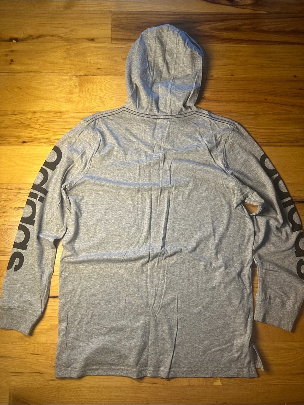 adidas Light Gray Hooded Long-Sleeve Logo Tee